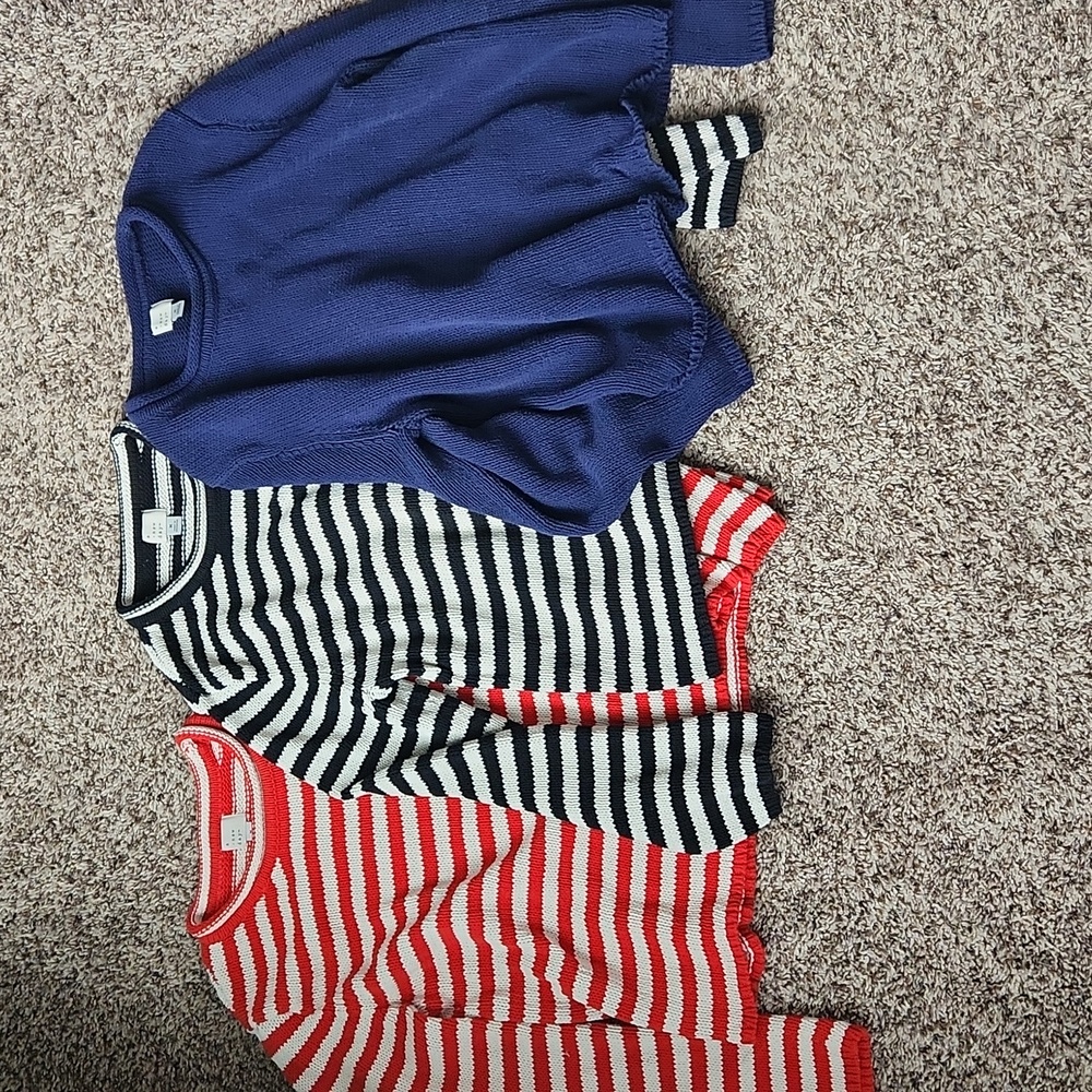 A New Day Women's Crewneck Pullover Sweater Medium Set Of 3 Stripe Navy